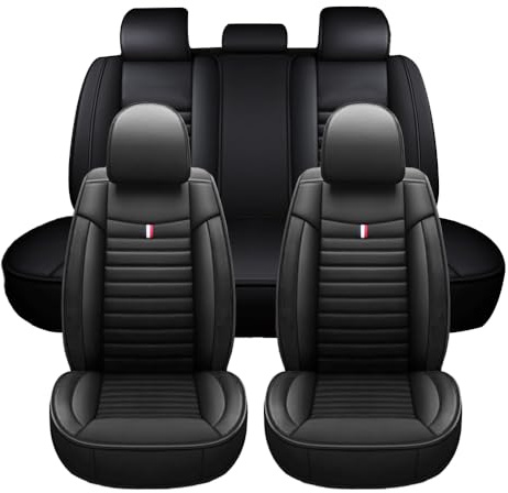 Chifeng Für Hyundai Bayon Getz Ioniq IONIQ 5 Kona Santa FE Tucson i20 i30 i40 ix20 ix35, 5-Teiliges Set Aus Universellen Autositzbezügen Aus Leder – Atmungsaktiv (Schwarz)