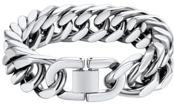 FaithHeart Bracelet for Men Stainless Steel Chunky Miami Cuban Bracelets 17mm Heavy Link Bracelet Chain 23cm