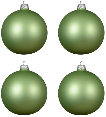 Kaemingk Lot de 4 boules de Noël en verre soufflé à la bouche - 10 cm - Grandes boules de Noël - Décoration de Noël et décoration de sapin de Noël - Thé vert mat