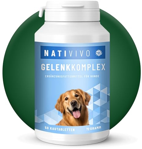 NATIVIVO Gelenktabletten Hund - Grünlippmuschel, Teufelskralle Hochdosiert | Gelenkkomplex mit Grünlippmuschel, Glucosamin, Weihrauch & MSM - für Gelenke & Beweglichkeit, Arthrose - 50 Tabletten
