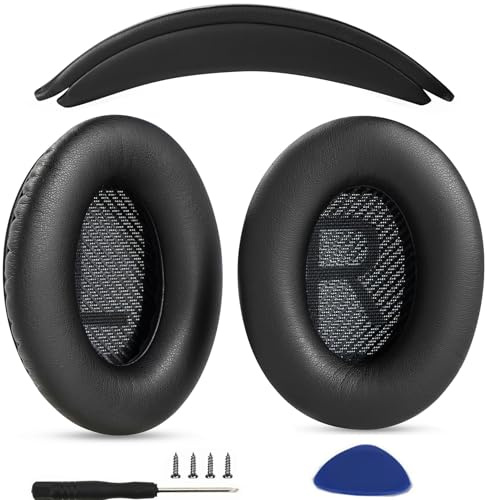 Öronkuddar + Huvudbandsbyteöronkuddar Kompatibla med Bose QuietComfort 45 QC45 35 QC35, QC35 ii överöronshörlurar Enkel DIY-installation, proteinläderdelar (svart set)
