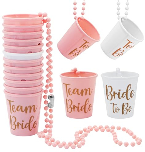 LONTOM 12 Pcs Hen Party Shot Glasses, Reusable Plastic Shot Glasses with Necklace, Bride and Team Bride Hen Party Cups, Funny Activity Accessories for Wedding Bachelorette Bridal Parties