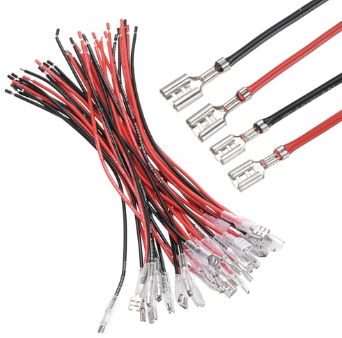 sourcing map 40Pcs Female Spade Crimp Terminal with Insulating Sleeve 2.8mm and 6.30mm, Female Spade Quick Connector Assortment Kit with 20cm Wires, Flame Retardant Cover