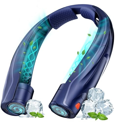 BOSONER Nackenventilator Hals Ventilator Tragbarer: 6000 mAh Halsventilatoren USB Aufladbar Leise Halsventilator Persönlicher Ventilator mit 6 Geschwindigkeiten für Camping Reisen Büro (Blau)