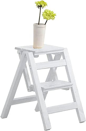 Sgabello pieghevole a 2 gradini con seduta per casa, cucina, bagno, ufficio, sgabello portatile per uso versatile, bianco
