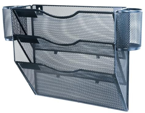 Porte Document Mural Organisateur mural suspendu en maille de poche 3/5, avec 2 porte-stylos, porte-dossier mural for documents et papiers de courrier(Black)