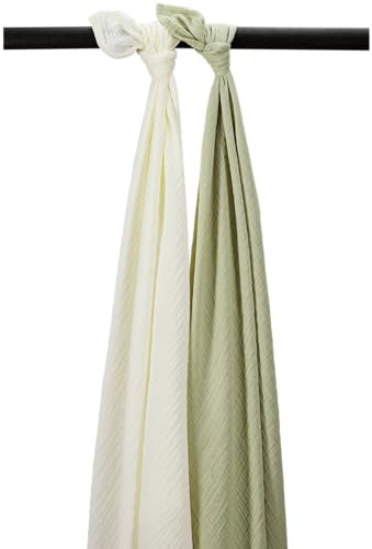 MEYCO Mullwindeln 120x120cm - 2-Pack Musselin Spucktuch Natural/Soft Olive | 100 % weiche Baumwolle - Pre Washed Musselin - Oeko Tex zertifiziert - saugfähig, hautfreundlich & schnelltrocknend