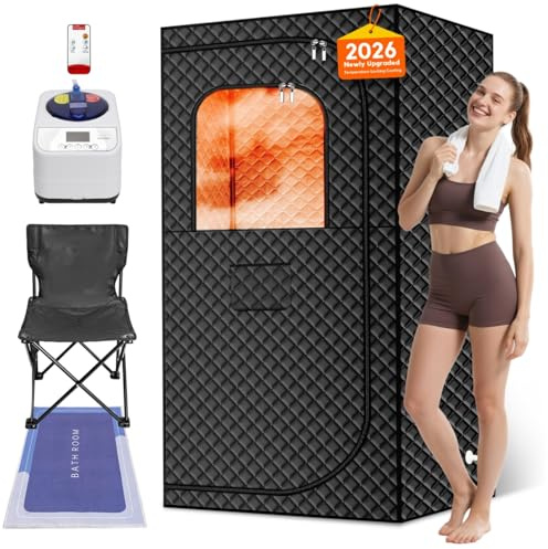 MIXC Sauna portatile per sauna a vapore, sauna portatile per casa, sauna per persone, tenda sauna a casa spa con 2,6 l e 1500 W, telecomando, sedia pieghevole (versione per una persona, nero)