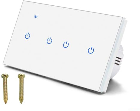JoyousMall Smart Touch Light Switch, Smart WiFi 2-Way Wall Light Switch Tempered Glass Panel with Voice Control and App Remote Control 220V for Home Automation(4 Gang 2Way)