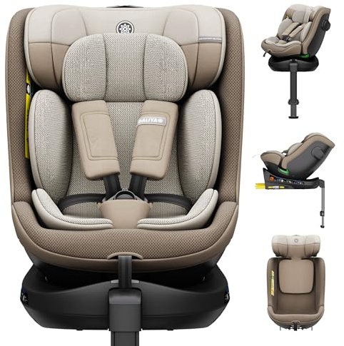Daliya® BRAVO i-Size | 360° drehbarer Kindersitz mit ISOFIX & Stützfuß, Mitwachsender Autokindersitz 0–12 Jahre (40–150 cm), Air-Active Mesh, ergonomisch & atmungsaktiv (Beige)