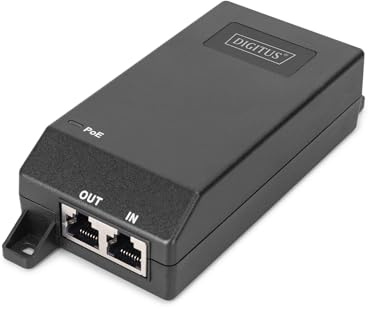 DIGITUS PoE+ Injektor – 1 Gbit/s – 30W PoE-Budget – IEEE802.3at | 100m Reichweite – R45-Ein- und Ausgang – Plug & Play – für IP-Kameras, Access Points, Telefone –