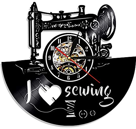Vinyl Wall Clock, Sewing Room Sign Equipment Set Software Machine Ornament Ideas Quotes Design Decor Vinyl Decorations Art Thimble