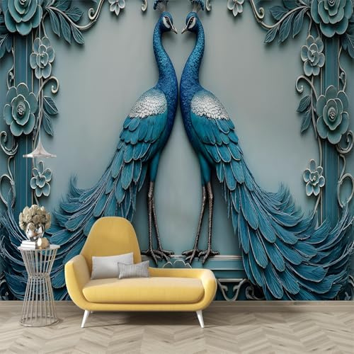 dyausi Papier Peint Bleu œUf De Canard, Panoramique Motif paon Papier Peint Intissé Autocollant, Grand Poster Mural Décoration pour Salon, Chambre Adhésif Mural, 200x140cm - Style luxueux O17