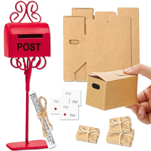 Wichtel Zubehör Weihnachten, 11 Stück Wichtel Briefkasten Set Miniatur Umzugskartons Postkasten für Wichteltür Deko und 1/12 Puppenhaus, Wichtelbriefkasten Wichtelzubehör Wichtel Mini Wichtelbox