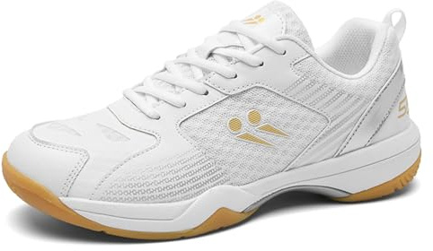 JiuQing Chaussures De Pickleball Hommes Femmes Chaussures D'entraînement De Badminton De Volley-Ball en Salle Antidérapantes Et Légères,Blanc,37 EU