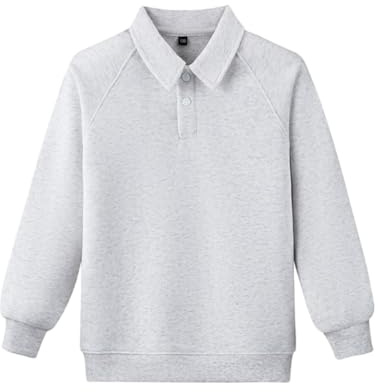 Girls' Long Sleeve Shirt Classic Soft School Uniform Top Fashion Comfy Collared Button Up Sweatshirts for 4-15 Years Gray