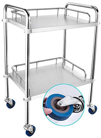 Carrello da cucina in acciaio inox con ruote, carrello a 2 livelli con manici, capacità 70 kg, colore argento, varie misure (M: 60 x 40 x 86 cm) ideale per l'organizzazione di casa e ristorante