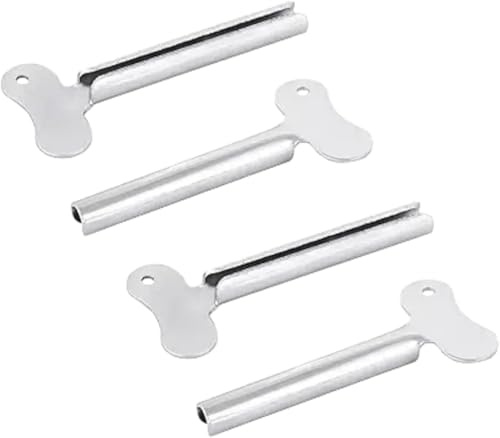 4Pcs Silvery Metal Tube Squeezer Keys, Tube Toothpaste Squeezer Keys Metal Hair Dye Color Key Roller Dispenser Tool Durable Processing, Daily Living Tube Squeezing Aids