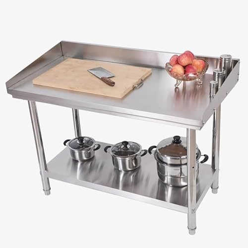 Tavolo da lavoro in acciaio inox resistente – Tavolo da lavoro commerciale a 2 strati per ristoranti, bar, hotel, superficie in metallo resistente per la preparazione e la cottura degli alimenti