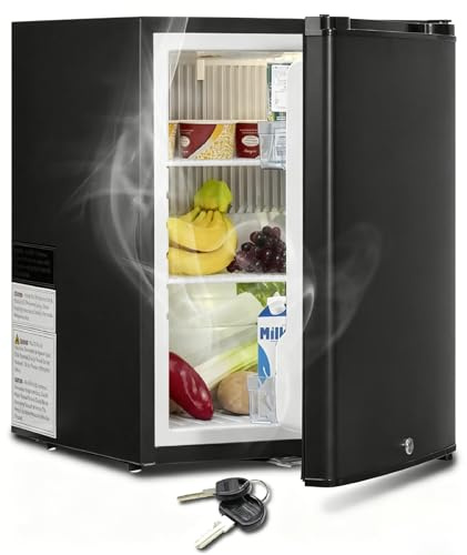 SMETA 12V Kühlschrank, Camping Kühlschrank 12V 230V, 53L Wohnwagen Kühlschrank, Absorber Minikühlschrank mit Schloss für Camping, Wohnmobil, Auto, LKW, Büro, Wohnheim, Lautlos, Schwarz
