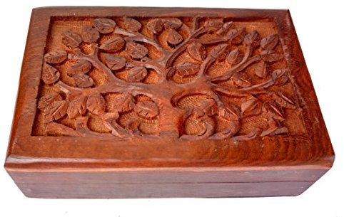 Rastogi Handicrafts Träsnidad smyckeskrin i trä i form av livets träd