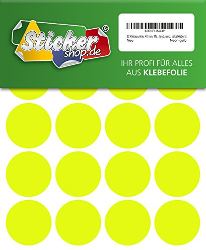 80 Klebepunkte, 40 mm, Markierungspunkte, Punkt, PVC, Vinyl, Folie, Neon, gelb, leuchtend, rund, selbstklebend