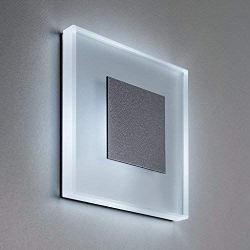 LED Treppenbeleuchtung Premium SunLED Large 230V 1W Echtes Glas Wandleuchten Wand-Lampen Treppenlicht mit Unterputzdose Treppen-Stufen-Beleuchtung Wand-Einbauleuchte (Kaltweiß, Alu: Silbergrau)