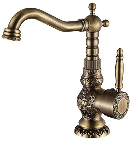 Antique Brass Kitchen Bathroom Faucet Mixer Tap Deck Mounted Single Handle