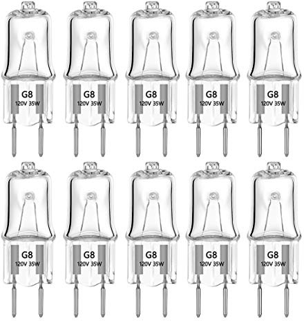 YBEK G8 Halogen Light Bulbs 35W 120V 2Pin Xenon Under Cabinet Puck Lighting Replacements 2700K Warm White(Pack of 10)