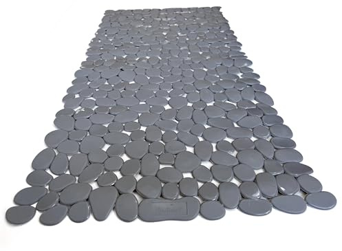 “Pebbles” Non-Slip Bathtub/Shower Mat 27.5”x14” Rectangular, Non-Toxic, Safe, Clean, Machine-Washable, Superior Grip & Drainage, Vinyl, for Smooth Floors ONLY, Opaque Gray