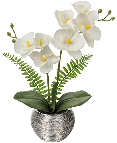 Briful Kunstblumen Orchideen Künstliche Pflanzen Phalaenopsis Kunstblumen wie Echt im Topf Deko Blumen für Wohnzimmer Badezimmer Büro Dekoration