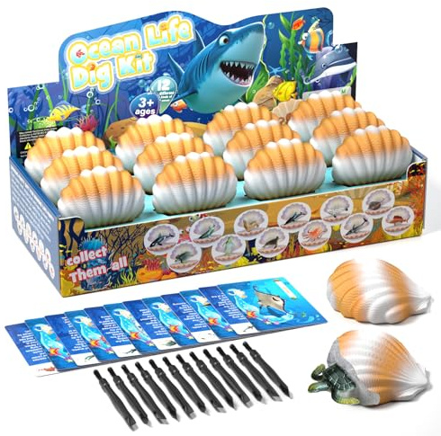 EARTH'SCODE Ocean Animals Dig Kit, Seashell Excavation Dig Bricks, Science Educational Gift for Kids