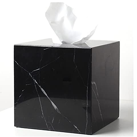 DUNAKE Marmor Taschentuchbox,Praktische Design Kosmetiktücher-Box,edler Taschentuch-Spender,hochwertige Qualität Aus Naturmarmor, für Das Badezimmer Oder Büro(Quadratisch) (Color : Black)