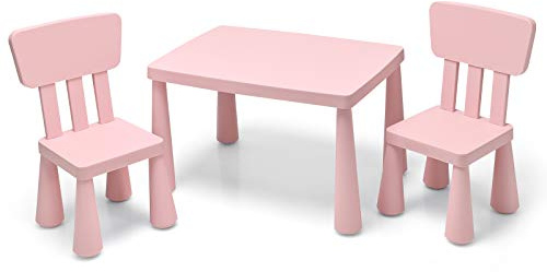 Maxmass Kids Activity Play Table & Chair Set, Children Multifunction Study Table with 2 Chairs, Kids Furniture Set for Drawing, Arts & Crafts and Snack Time (Pink)
