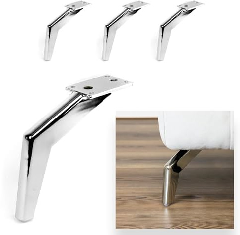 P17 - Casablanca | Set 4 Metallfüße +16 Schrauben | Farbe: Glänzendes Chrom | Höhe: 16cm | Material: Metall | Beine für Sofas, Möbel, Kleiderschränke, Sessel | Metallfüße für Möbel