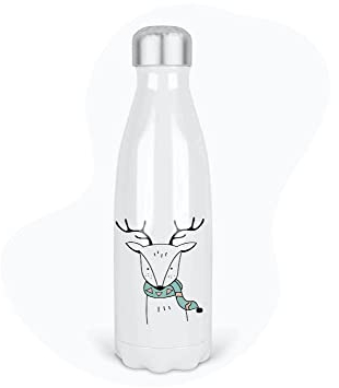 Thermosflasche aus Edelstahl – Weiß – 350 ml – Kinder – bedruckt Illustration Hirsch Weihnachten – GB20 – Frankreich
