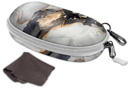 Fintie solglasögonfodral med karbinhake, hårt skal stötsäker sportglasögonfodral resa dragkedja glasögonhållare, Molnig marmor, 6.3 x 3.2 2.2 Inch
