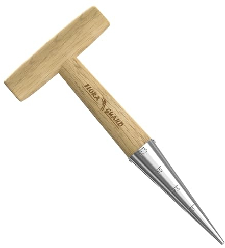 FLORA GUARD Stainless Steel Dibber Hand Tools Traditional Garden Hand Dibber with Light Weight Wooden Handle for Planting Seeds & Bulbs