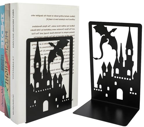 Sujetalibros Negro-Sujeta Libros Estantería de Metal-para Casa, Oficina, Infantil, Escuelas (1 Par)