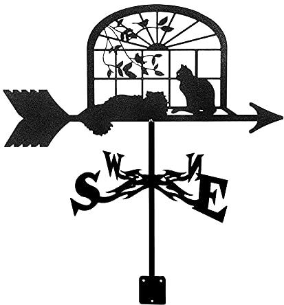 Wetterfahne, Hexe und Katze, Fee, Kolibri, Wetterhahn, Windrichtungsanzeige, Wetterfahne, Messwerkzeuge mit Rostschutz für Garten, Terrasse, Hofdekoration (Katze)
