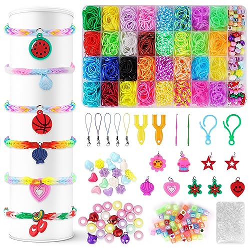 AUAUY Loom Bänder Set, 2800+ Bunte Gummibänder Kit für Armbänder, DIY Elastisches Loombänder Kinder Armband Basteln mit Perlen Haken Charms Aufbewahrungsbox für Anfänger Junge Mädchen Geschenk