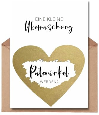 The Life Barn Rubbelkarte Möchtest du mein Pantenonkel werden Taufpate | Hochwertiges 350g Papier, goldenes Herzrubbeletikett, inkl Kraftpapierumschlag