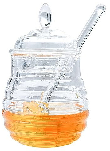Glass Storage Jars,Clear Beehive Honey Jar 8 Oz With Dipper & Lids, Simple Small Honey Pot Party Favors-9.3 * 14.2cm-transparent