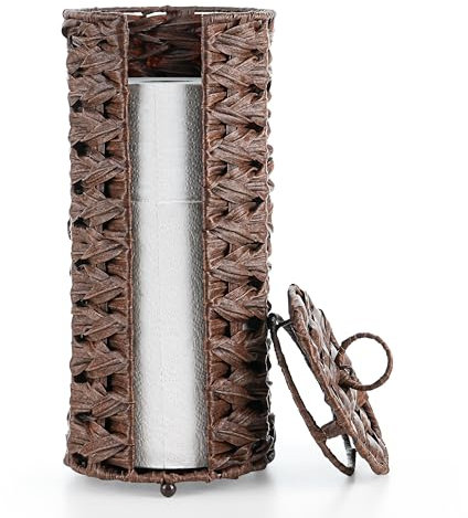 Winter Shore Toilettenpapierhalter Stehend mit Deckel für Bad - Brauner Klopapierhalter Stehend - Geflochtene Moderne Aufbewahrung Toilettenpapier - Toilettenrollenhalter Stehend für 3 Große Rollen
