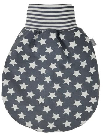 Lilakind“ Baby Kinder Baumwolljersey Strampelsack Sterne Grau Weiß Gefüttert Gr. M - Made in Germany