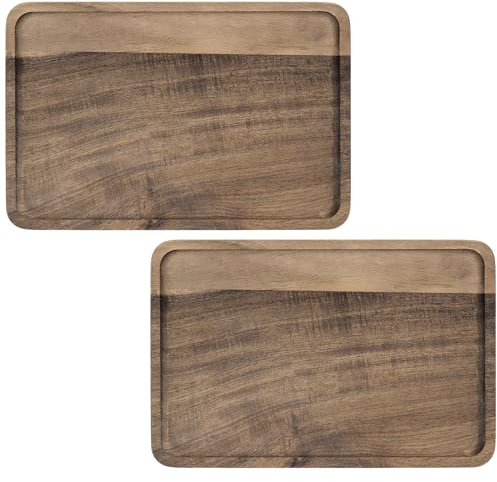 FAAING Juego de 2 bandejas de madera de acacia, 30 x 20 cm, decorativas para servir y desayuno