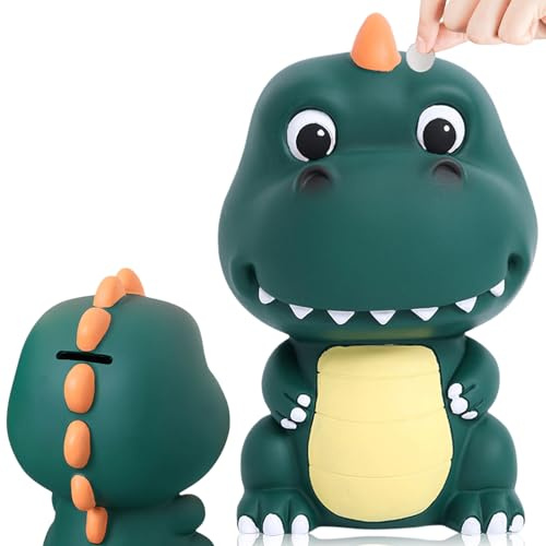Vaileal Kinder Dinosaurier Spardose - Prima Geschenkidee für Mädchen und Jungen zu Geburtstag, Einschulung und anderen Anlässen (Grün)
