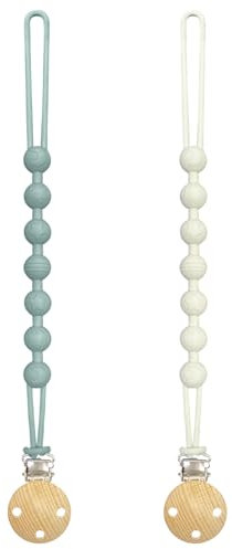 Yoolhamy Attache Tetine Silicone, 2 Attaches Attache Sucette pour Bebe Accroche Tetine Garçons et Filles, Pacifier Clip Chain, Attaches sucette souples et flexibles (1pcs Gren+1pcs Beige)