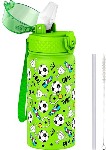 GOPPUS 550ml/18oz Kinder isolierte Wasserflasche mit Strohhalm Doppelwandige Edelstahl Kinderflasche Vakuum isoliert Stahl Metall auslaufsicher Trinkflasche Kleinkind Thermosflasche BPA-frei