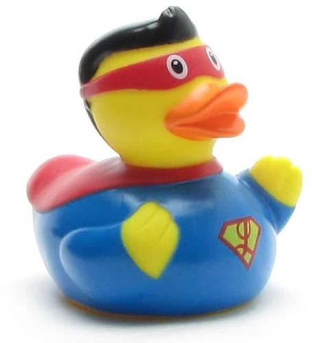 Duckshop I Badeente Superheld inkl. Quietscheentchen-Schlüsselanhänger im Set I L8,5cm I Quietscheente I Geschenk für Superhelden-Fans
